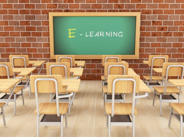 e-learning wrote at green board in a virtual classroom