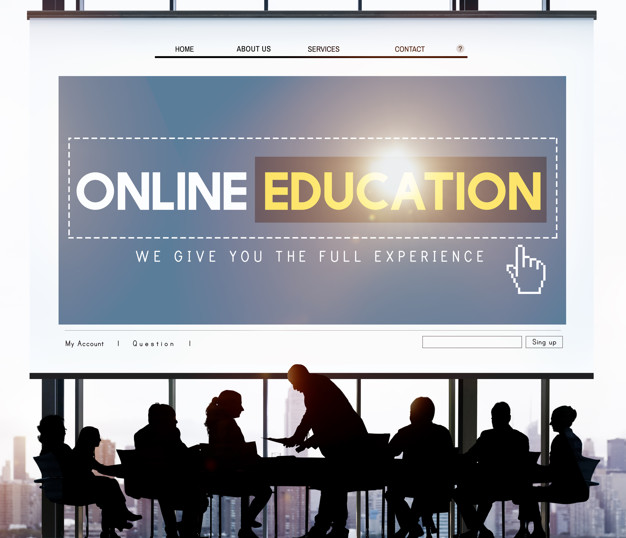 people study in front of online education board 